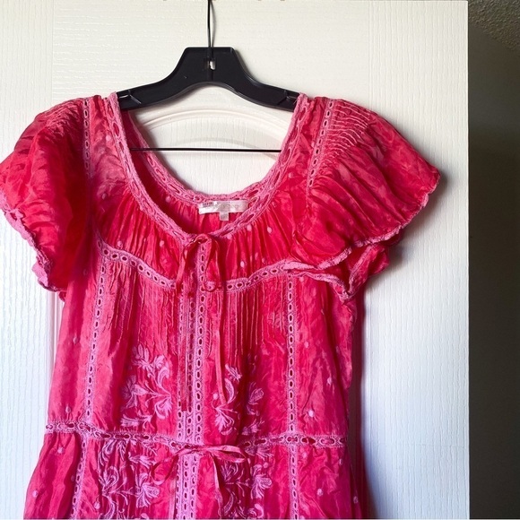 LoveShackFancy Dress Madeline Tie Dye Silk Ribbon Swiss-Dot Bordeaux S FLAWED - Picture 5 of 6